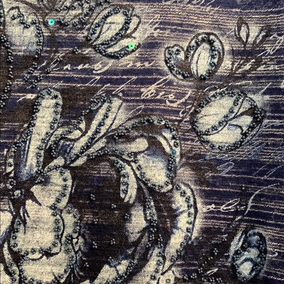 Bleeder & Dougal Blue Striped Floral Women's Top Petite Large - Picture 3 of 3